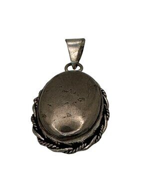 Vintage Sterling Silver Oval Hematite Pendant Rope Edge Design 1.25" Southwest